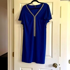 JBS Blue New with tags dress flutter sleeves. Rhinestone accent sz 1x